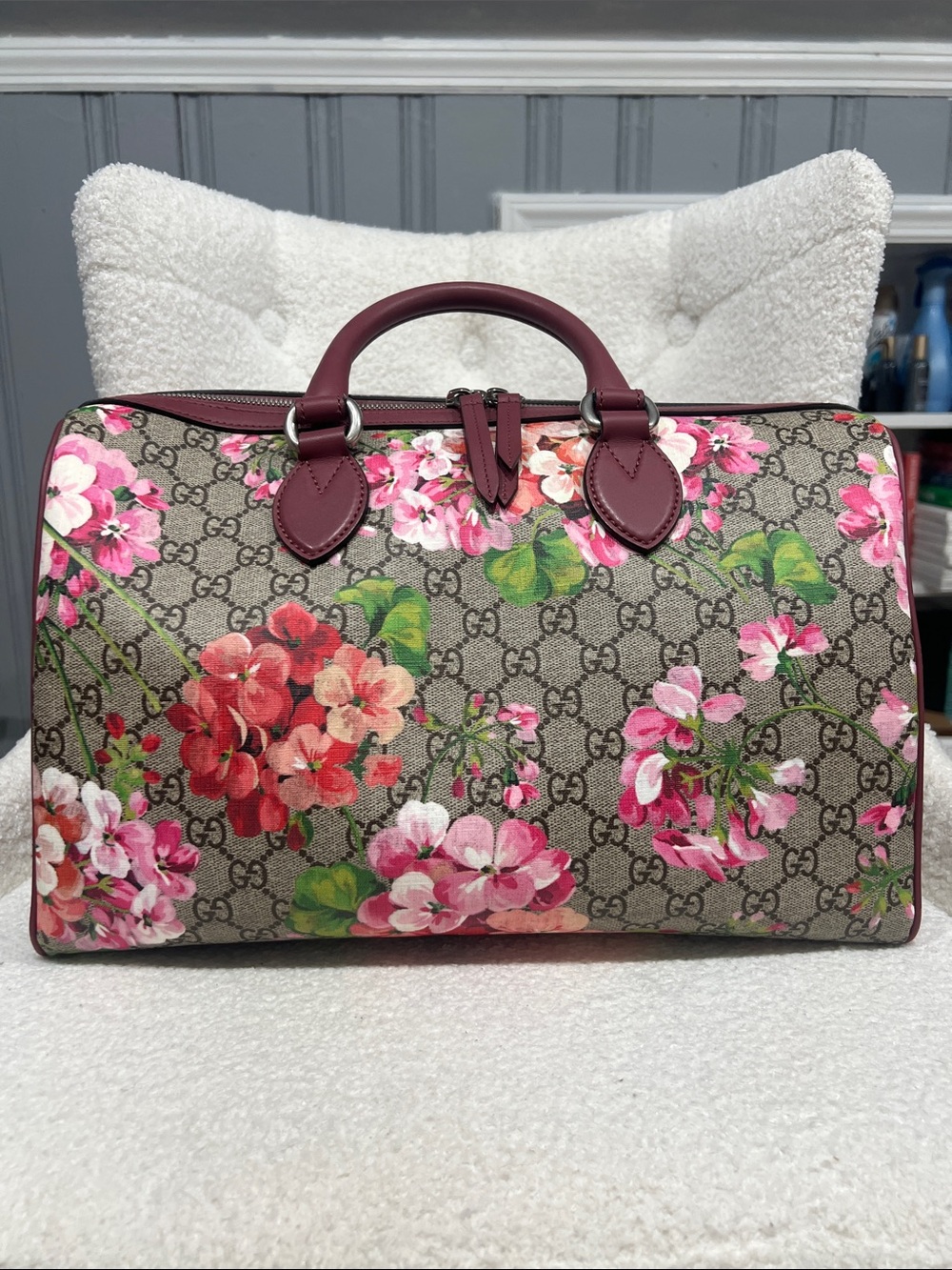 Gucci GG Supreme Blooms Floral Boston Travel Duffel Bag Rare - Picture 2 of 14